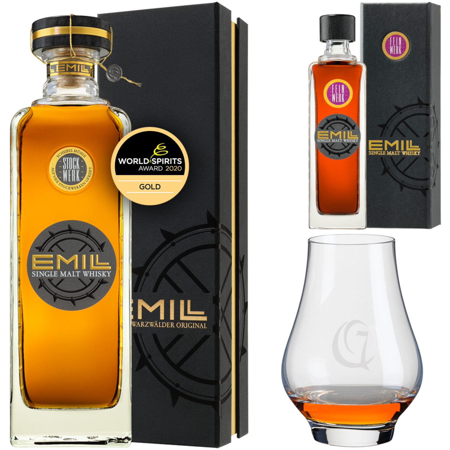 Scheibel Stockwerk Whisky Aktion inkl. Nosing-Glas + Feinwerk mini 5-teilig